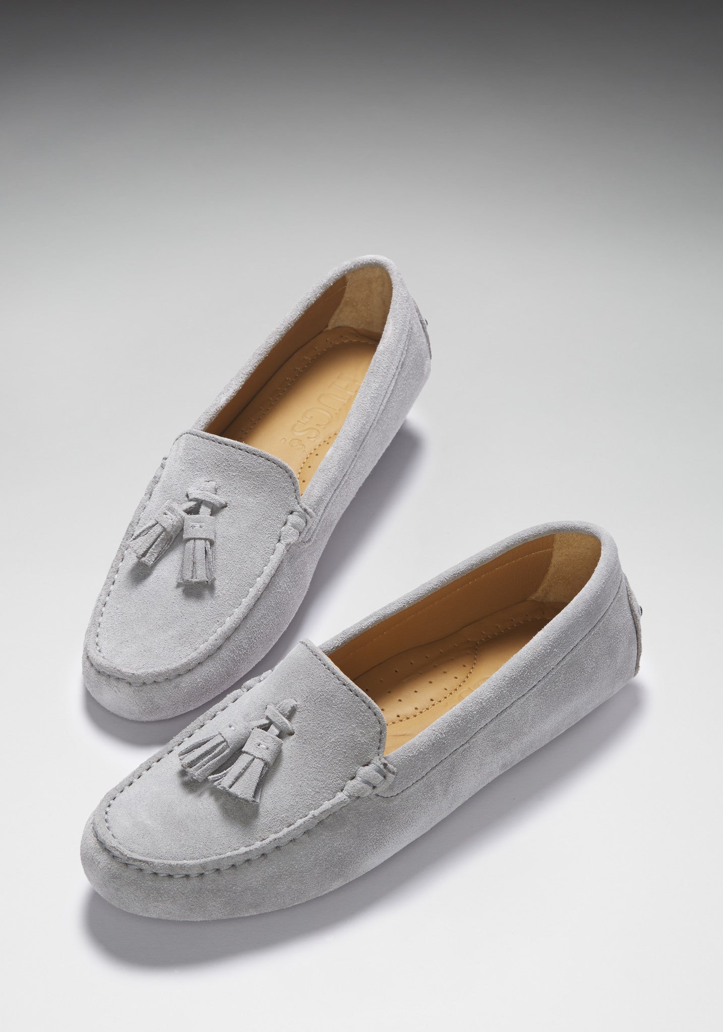 Women's Tasselled Driving Loafers, dove grey suede  