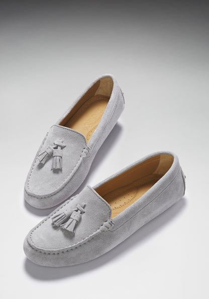 Women's Tasselled Driving Loafers, dove grey suede  