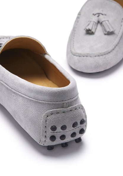 Women's Tasselled Driving Loafers, dove grey suede  