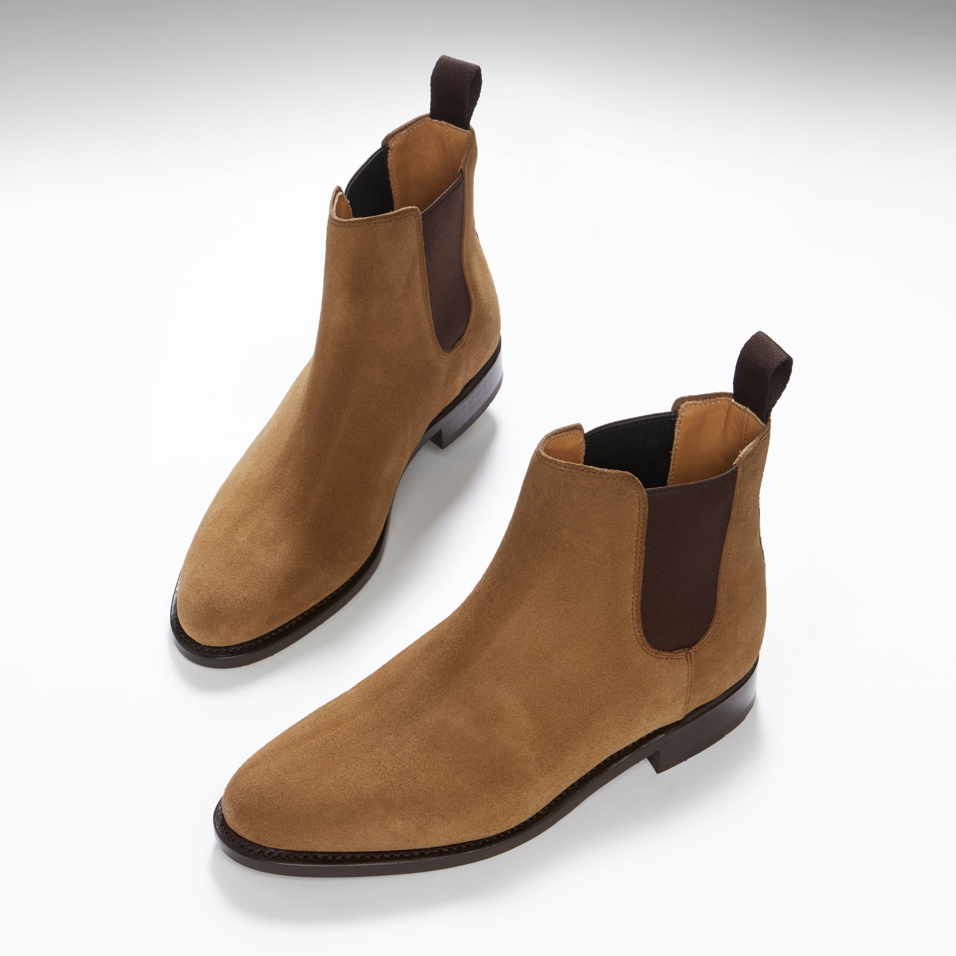 Women's Tobacco Suede Chelsea Boots, Welted Leather Sole  