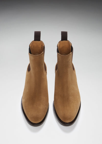 Women's Tobacco Suede Chelsea Boots, Welted Leather Sole  