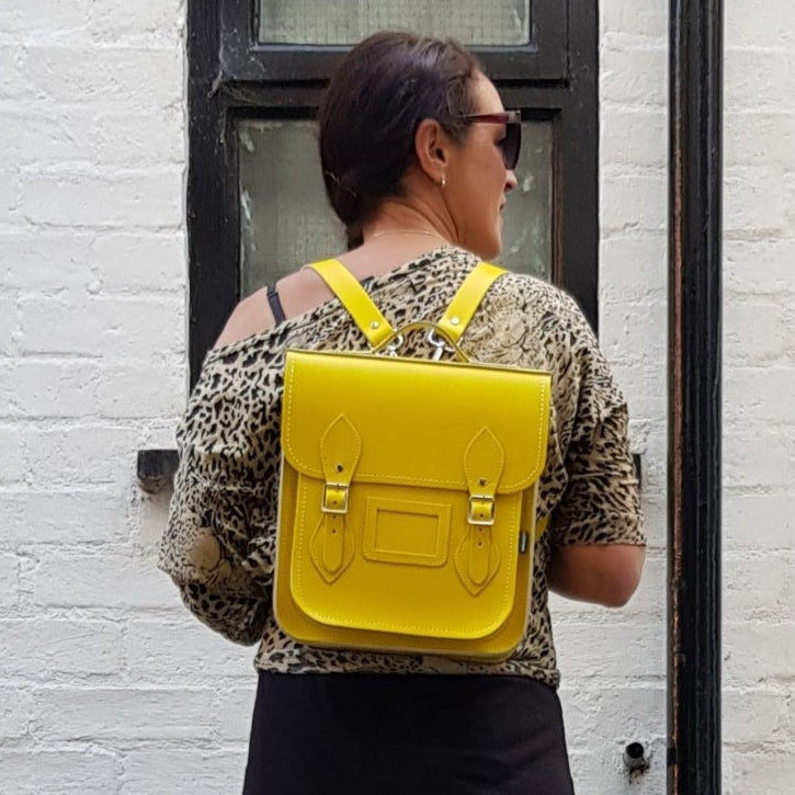 Handmade Leather City Backpack - Pastel Daffodil Yellow  