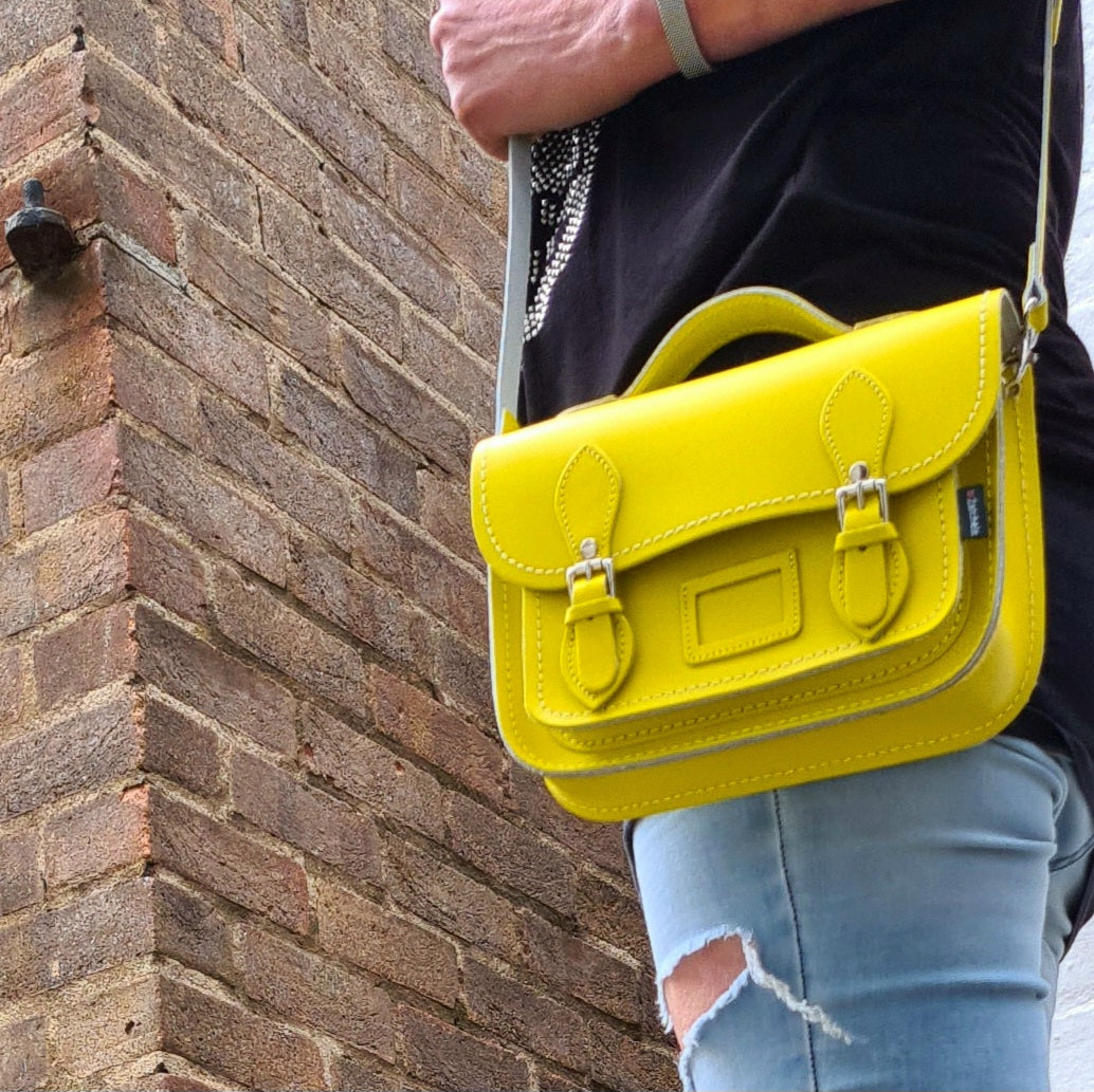 Leather Midi Satchel - Pastel Daffodil Yellow  