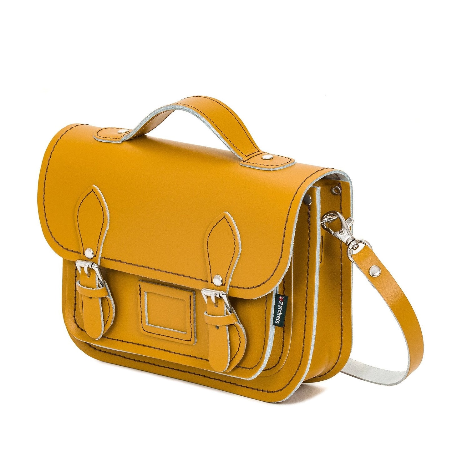 Leather Midi Satchel Yellow Ochre