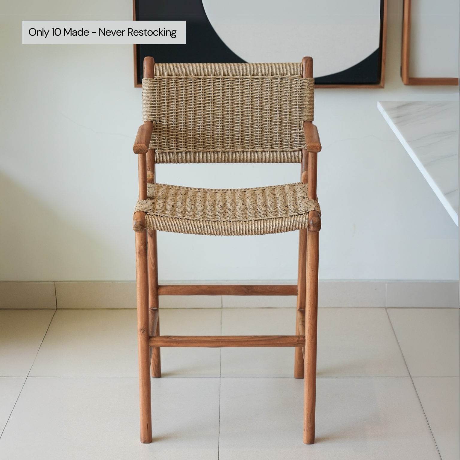 Zara Teak & Rattan Bar Stool With Armrest  
