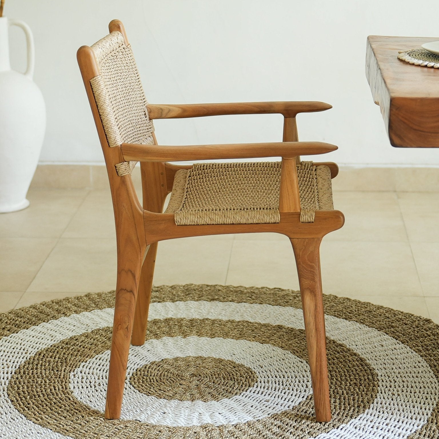 Zara Rattan Dining Chair with Armrest  