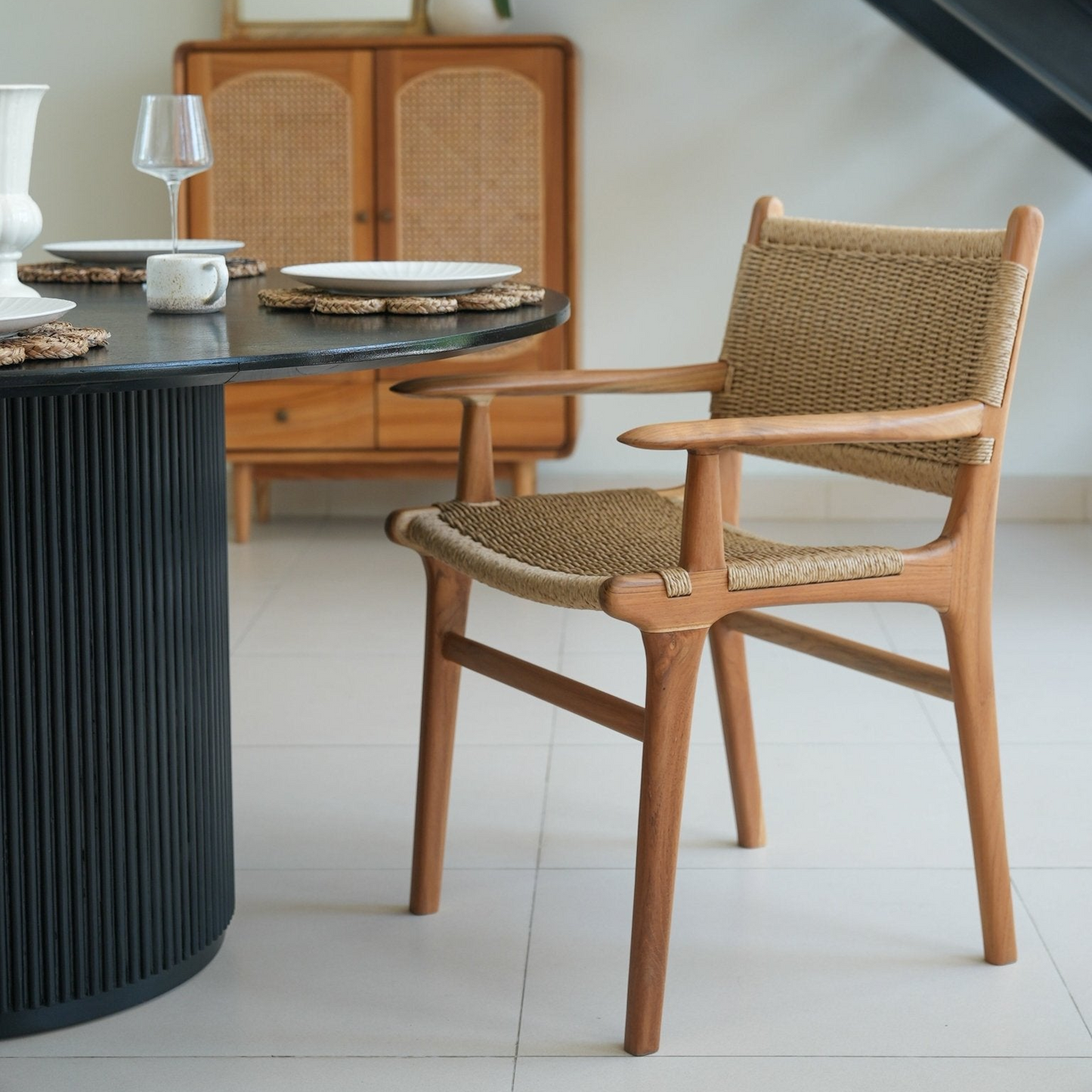 Zara Rattan Dining Chair with Armrest  